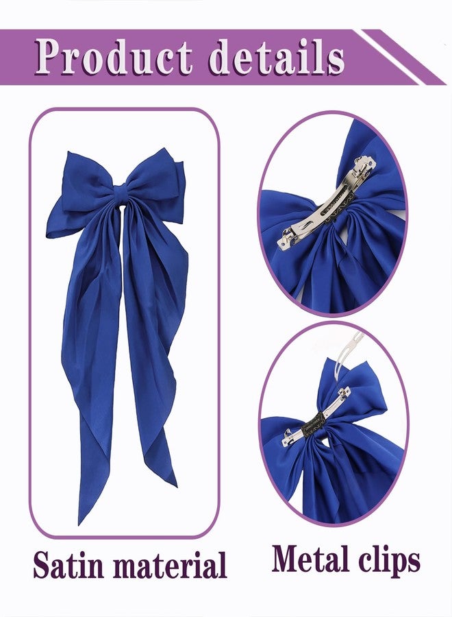 Dladhict Hair Bows for Women Royal Blue Hair Bow Clips for Women Large Satin Hair Ribbon Bow Bows Accessories for Hair Silk Big Hair Bows for Girls Cute Christmas Long Hair Bows for Women Girls Hair Clip - Image 5